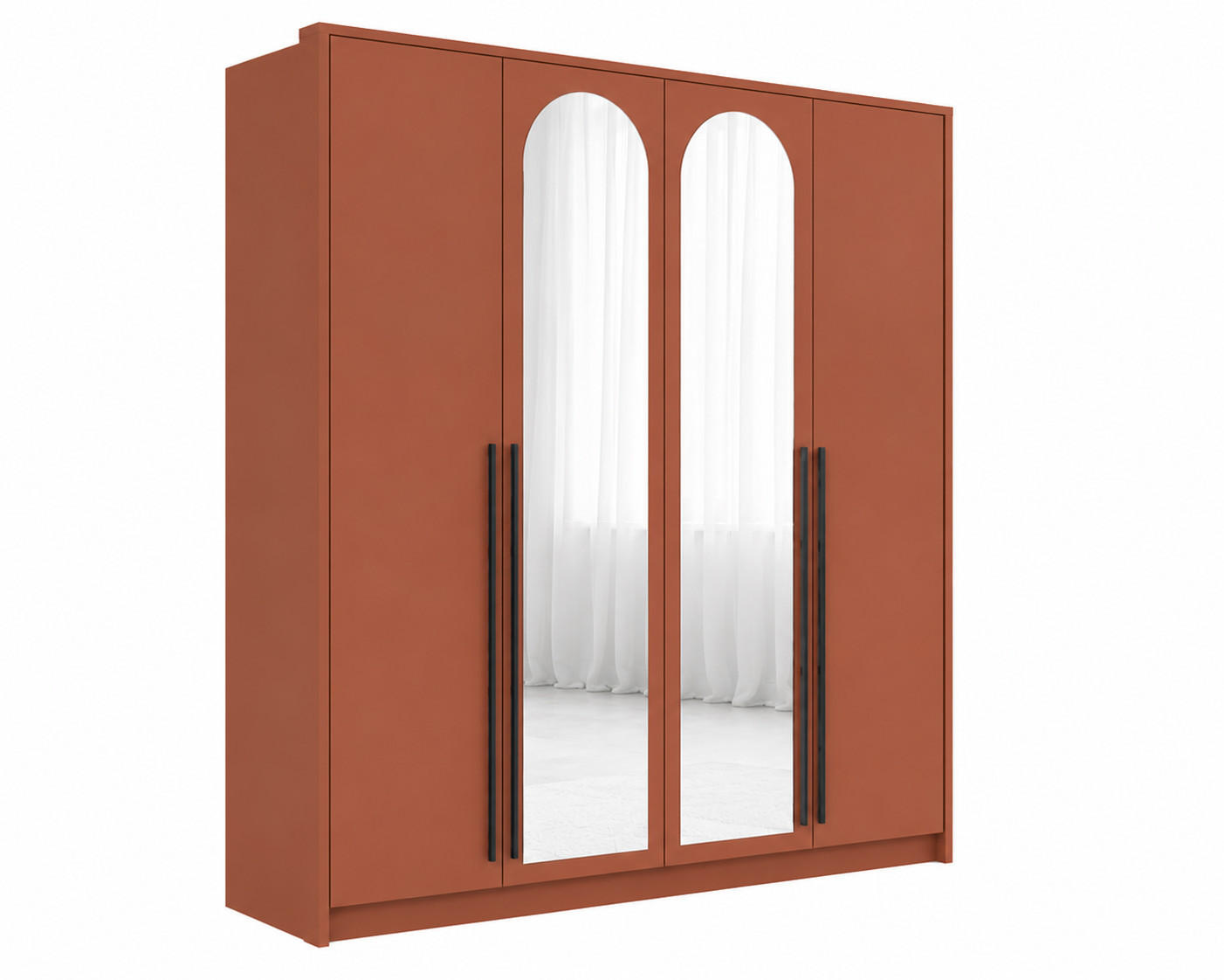 KLEIDERSCHRANK MIT SPIEGEL: Terrakotta / Griffe Silber, 205 x 65 x 217,2 cm - Silberfarben/Terracotta, Holzwerkstoff (205/217.2/65cm) - 3XE LIVING