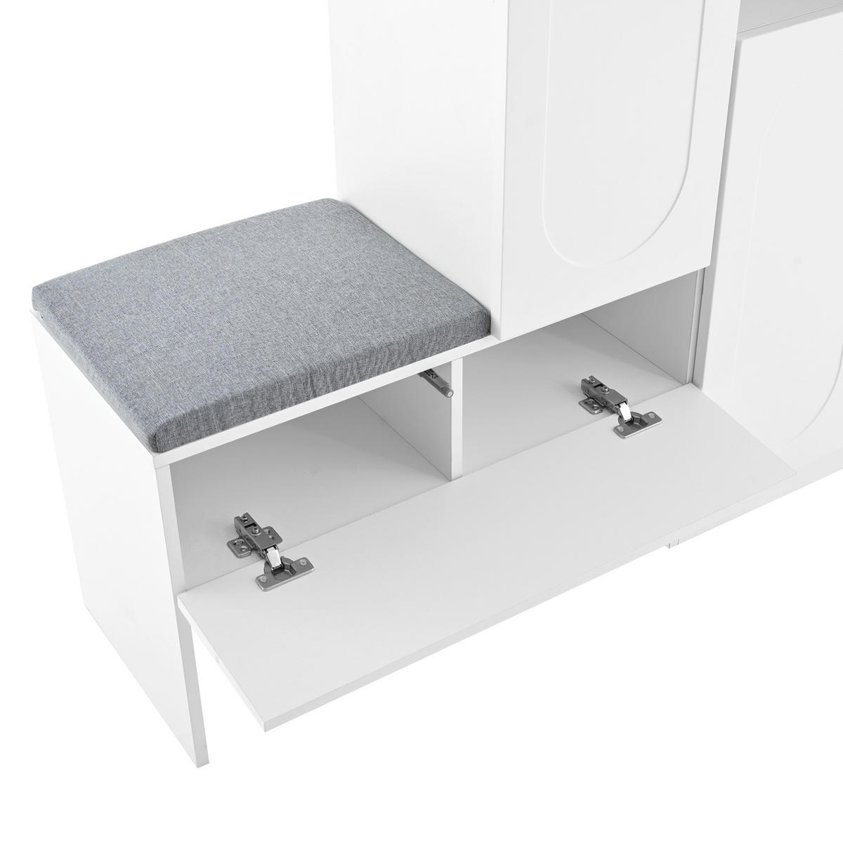 SCHUHSCHRANK 130/110/35 cm Weiß aus Spanplatte mit Sitzbank - Weiß, Holzwerkstoff (130/110/35cm) - OKMYHOME