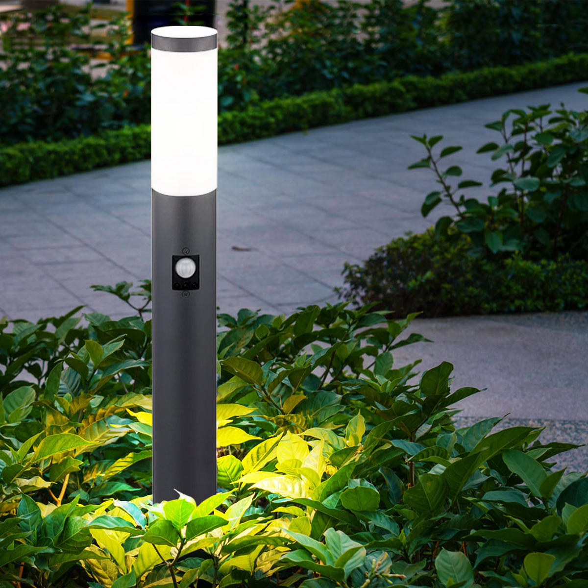WEGELEUCHTE Edelstahl Anthrazit mit Bewegungsmelder - Anthrazit, Metall (12.7/12.7/80cm) - Globo Lighting