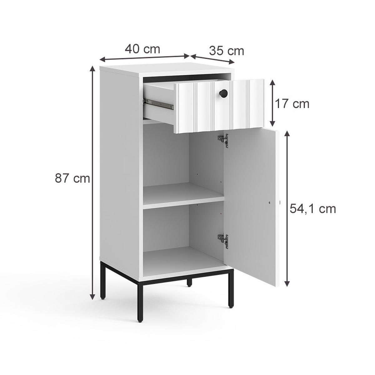 MIDISCHRANK Eliza Weiß Riffel 40 x 87 cm - Weiß, Holzwerkstoff (40/87/35cm) - Vicco