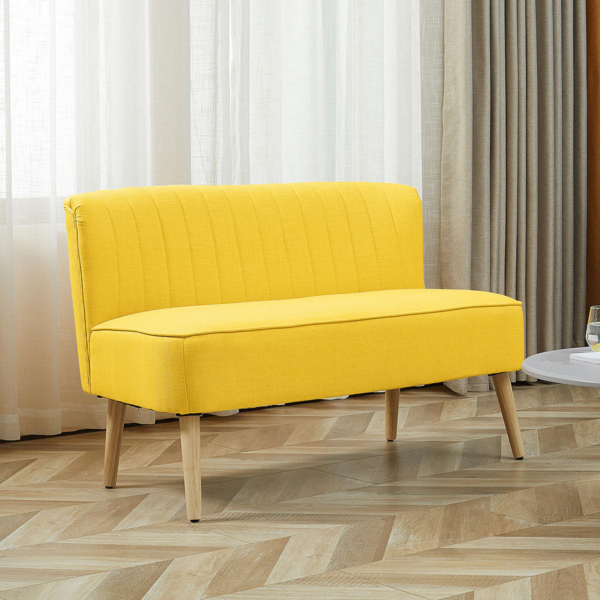 SOFA 2-Sitzer Couch Stoffsofa Sitzmöbel Polstersofa Loungesofa breit Gelb - Gelb/Naturfarben, Holz/Textil (56.5/77/117cm) - HOMCOM