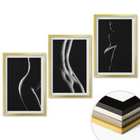WANDBILDER 3er Set - 40x60 cm Goldrahmen - Schwarz-weiße weibliche Silhouetten - Goldfarben, Kunststoff (40/60cm) - ArtPrintCave