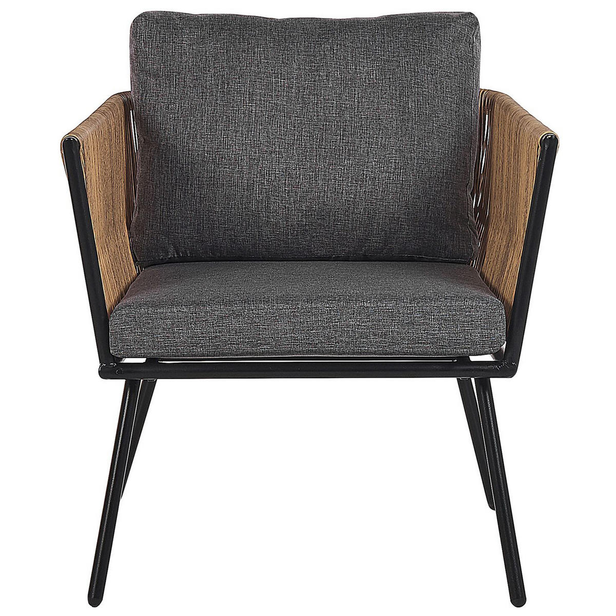 BALKONSET 2-Sitzer Rattan natürlich Auflagen grau Gargano - Braun/Grau, Kunststoff/Textil - Beliani
