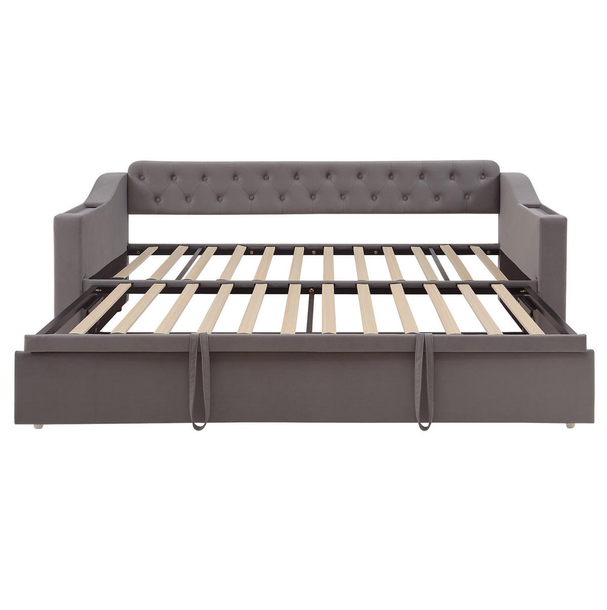 SCHLAFSOFA aus Samt 90x190/180x190 cm Grau mit USB- und Typ-C-Anschluss, Stauraum und Lattenrost - Dunkelgrau, Textil (90/190cm) - IVMEU