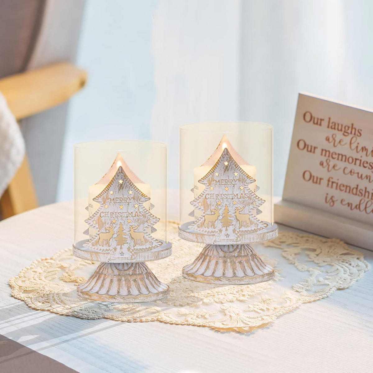 KERZENSTÄNDER 2er Set Weihnachtsbaum Weiß - Weiß, Metall (8/12/8cm)