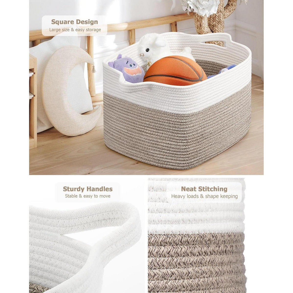 WÄSCHEKORB 2-teiliges Set Baumwolle 63 L Weiß & Braun - Multicolor, Textil (38/30/55cm)