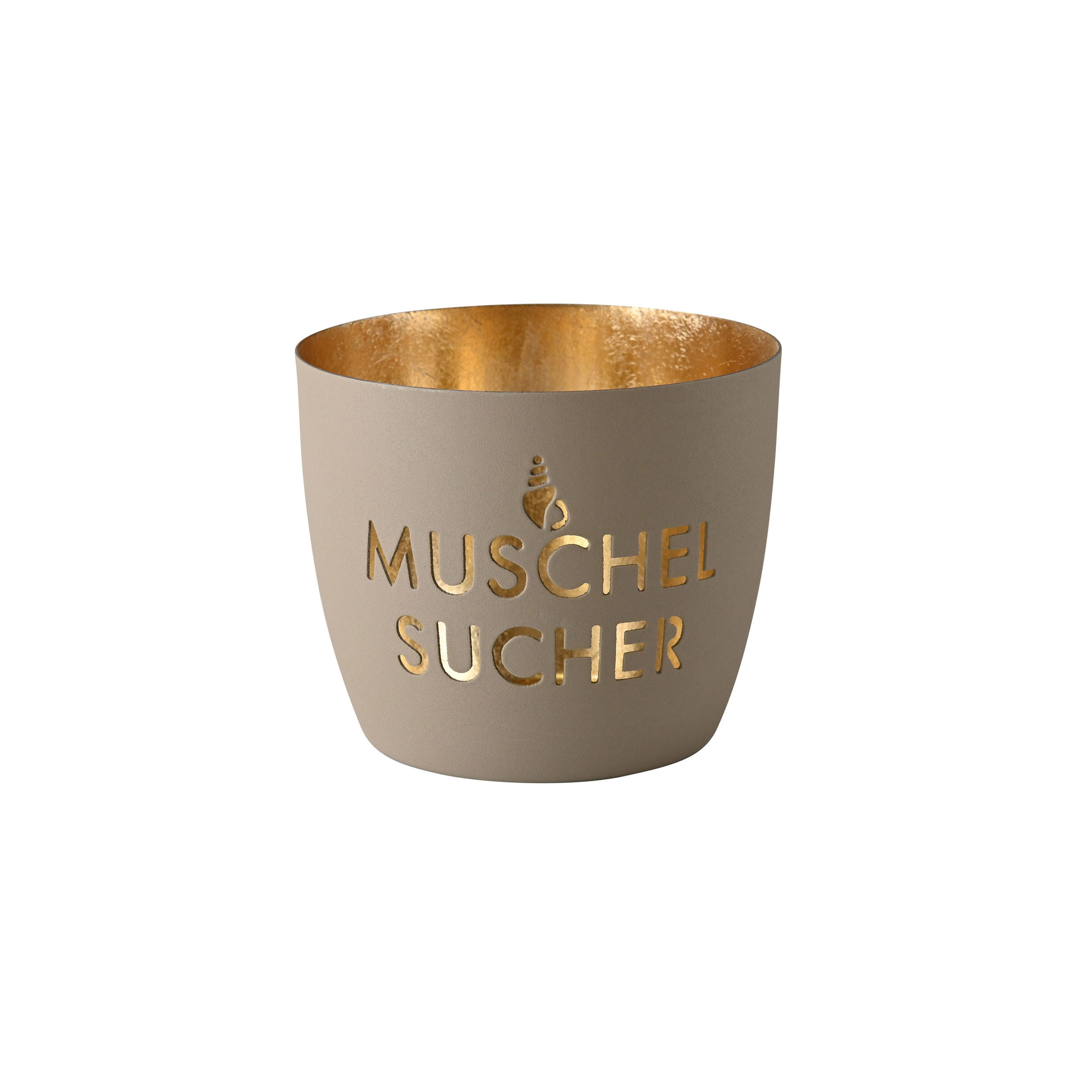 TEELICHTHALTER Madras Muschelsucher M, Eisen, sandstone / Gold, H 8.5 cm - Beige, Metall (9cm) - Gift Company