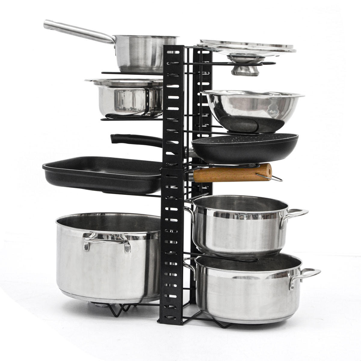 PFANNEN-ORGANIZER 19,5/57/18,5 cm mit 12 Ablagen - Schwarz, Metall (19.5/18.5/57cm) - MAKLIK