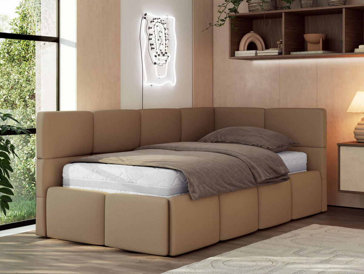 JUGENDBETT ARVO 90/200 - Braun Kunstleder - Foam-Matratze - Rechts Seite - Braun, Textil (90/200cm) - MKS