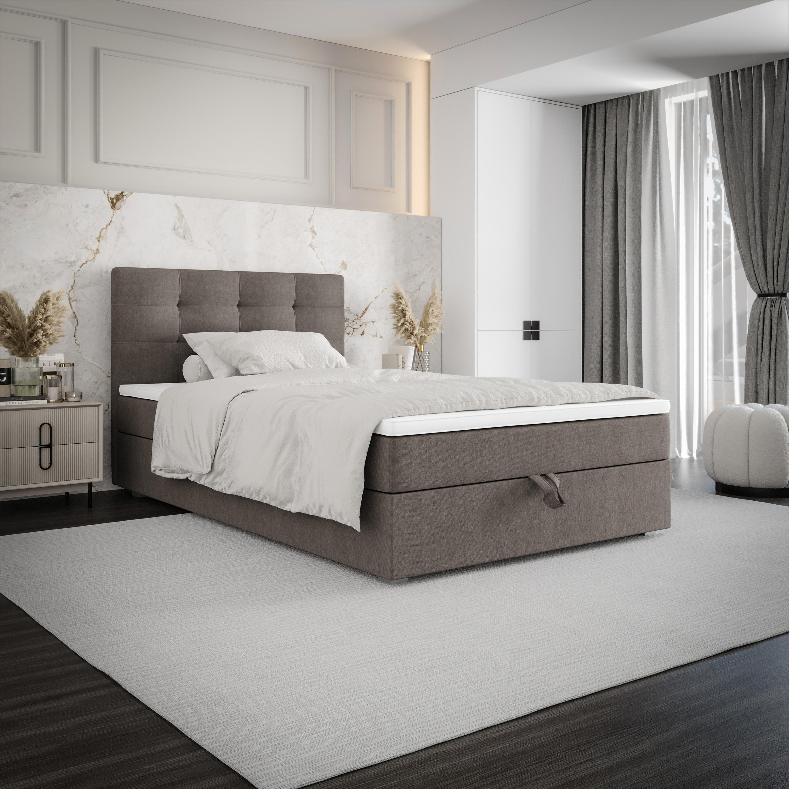 BOXBETT FADO 11 mit Matratze H3, Bonell und Topper 80x200 Cosmic 03 - Braun, Textil (80/200cm) - Bedante