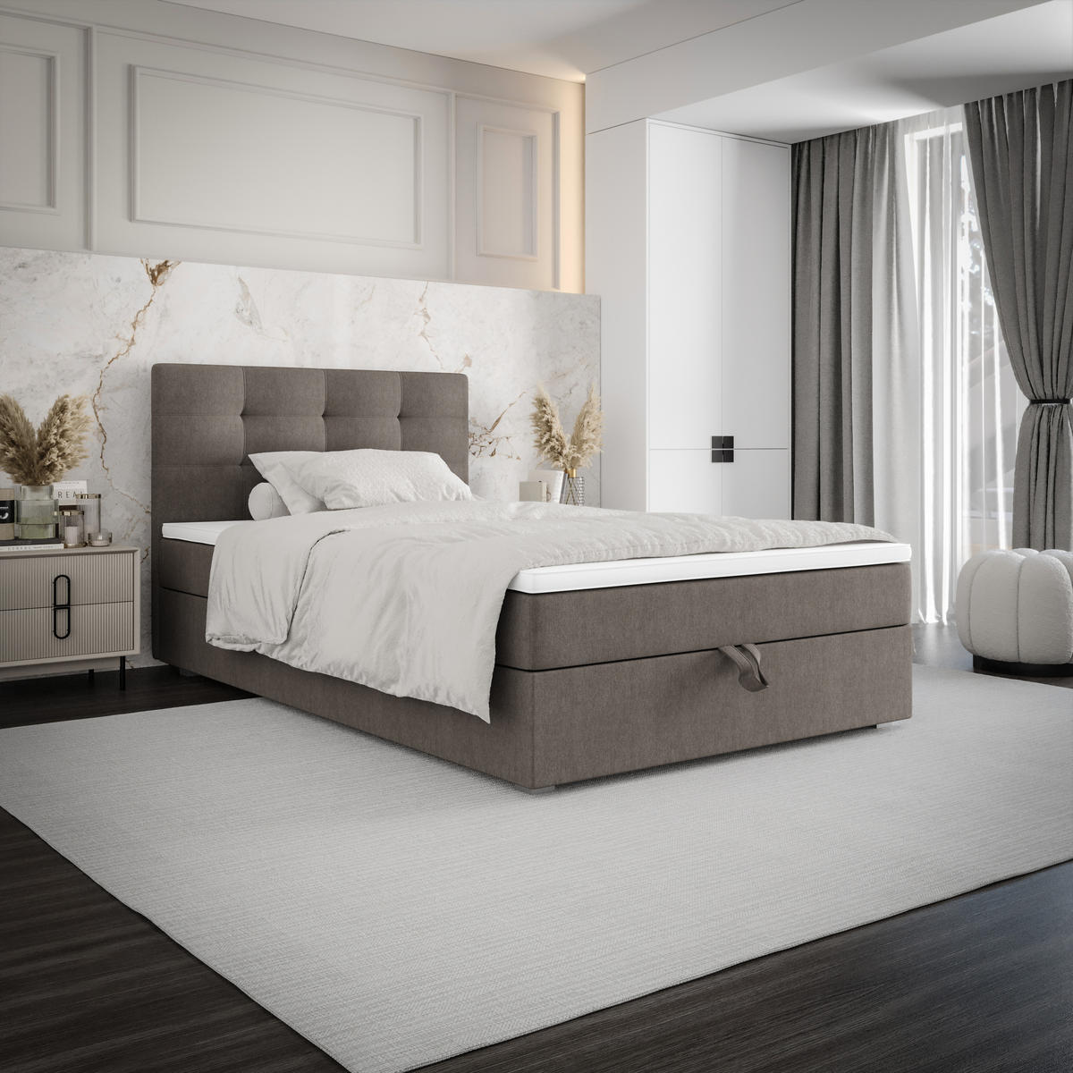 BOXBETT FADO 2 120x200, mit Matratze H3 und Topper, Cosmic 03 - Braun, Holz/Kunststoff (120/200cm) - Bedante