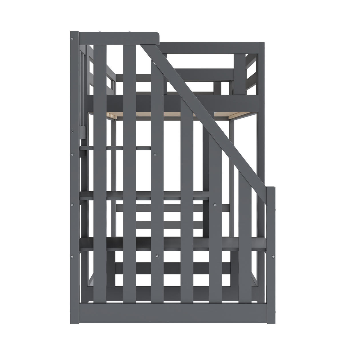 ETAGENBETT 90/200 cm mit Sicherheitstreppe, Stauraum und Lattenrost, Grau - Grau, Holzwerkstoff (90/200cm) - Redom
