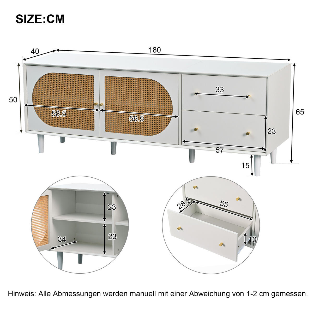 TV-SCHRANK Weiß 180/40/65 cm - Weiß, Holzwerkstoff (40/65/180cm) - Urban Meuble