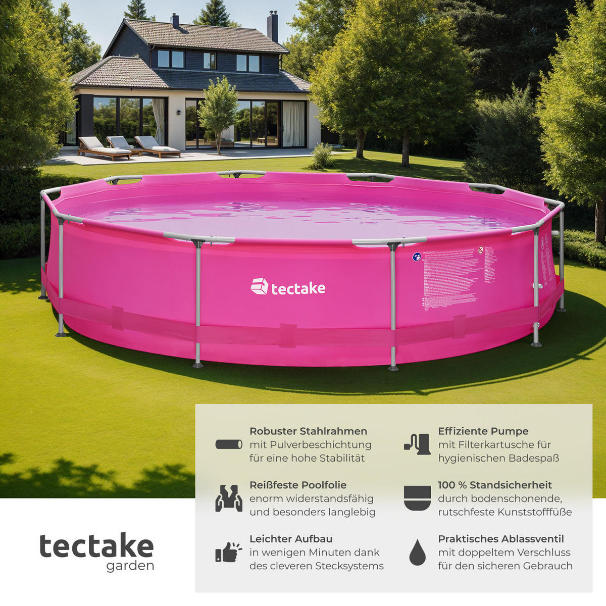 SWIMMING POOL Summertime,360 x 76 cm,pink - Pink, Metall (360/76/360cm) - tectake
