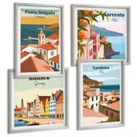 BILDER SET 4er Set - 50x50 cm & 40x60 cm Silberner Rahmen - Ansichten europäischer Häfen - Silberfarben, Kunststoff (50/50cm) - TULUP