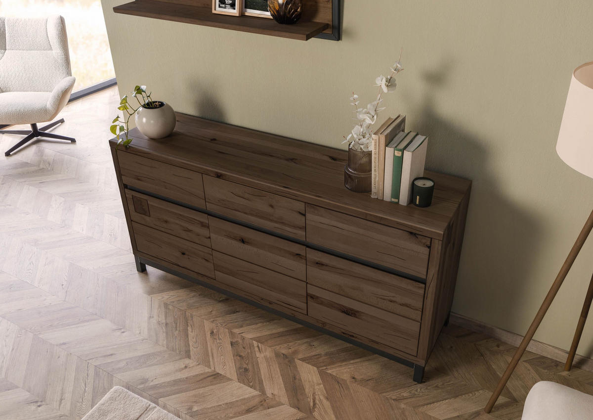SIDEBOARD Kernbuche 175x45x85 tabacco braun geölt VILLANDERS #208 - Braun, Holz (175/85/45cm) - Massivmoebel24
