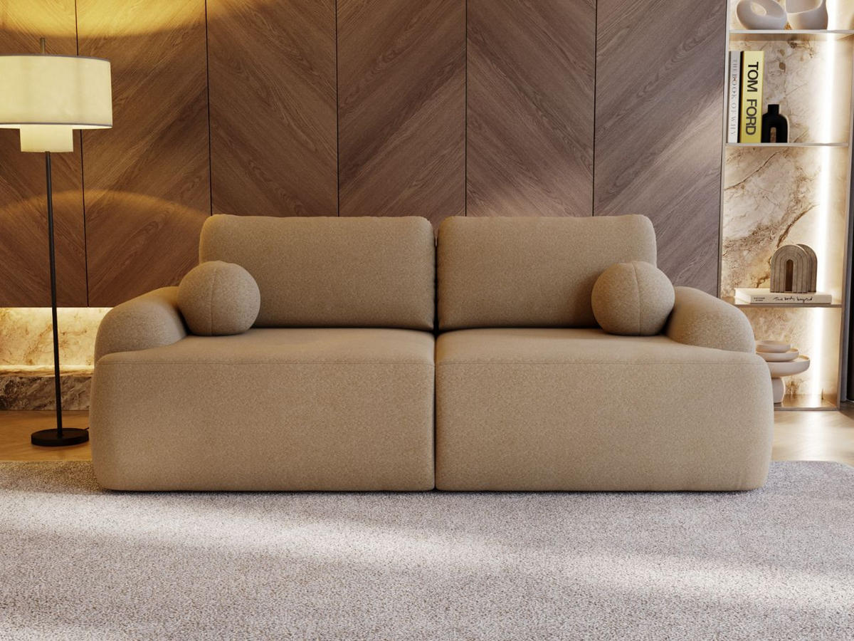 SOFA 260/106/81 Aurio Bouclé-Stoff Hellbraun - Hellbraun, Kunststoff/Textil (260/81/106cm) - Graingold