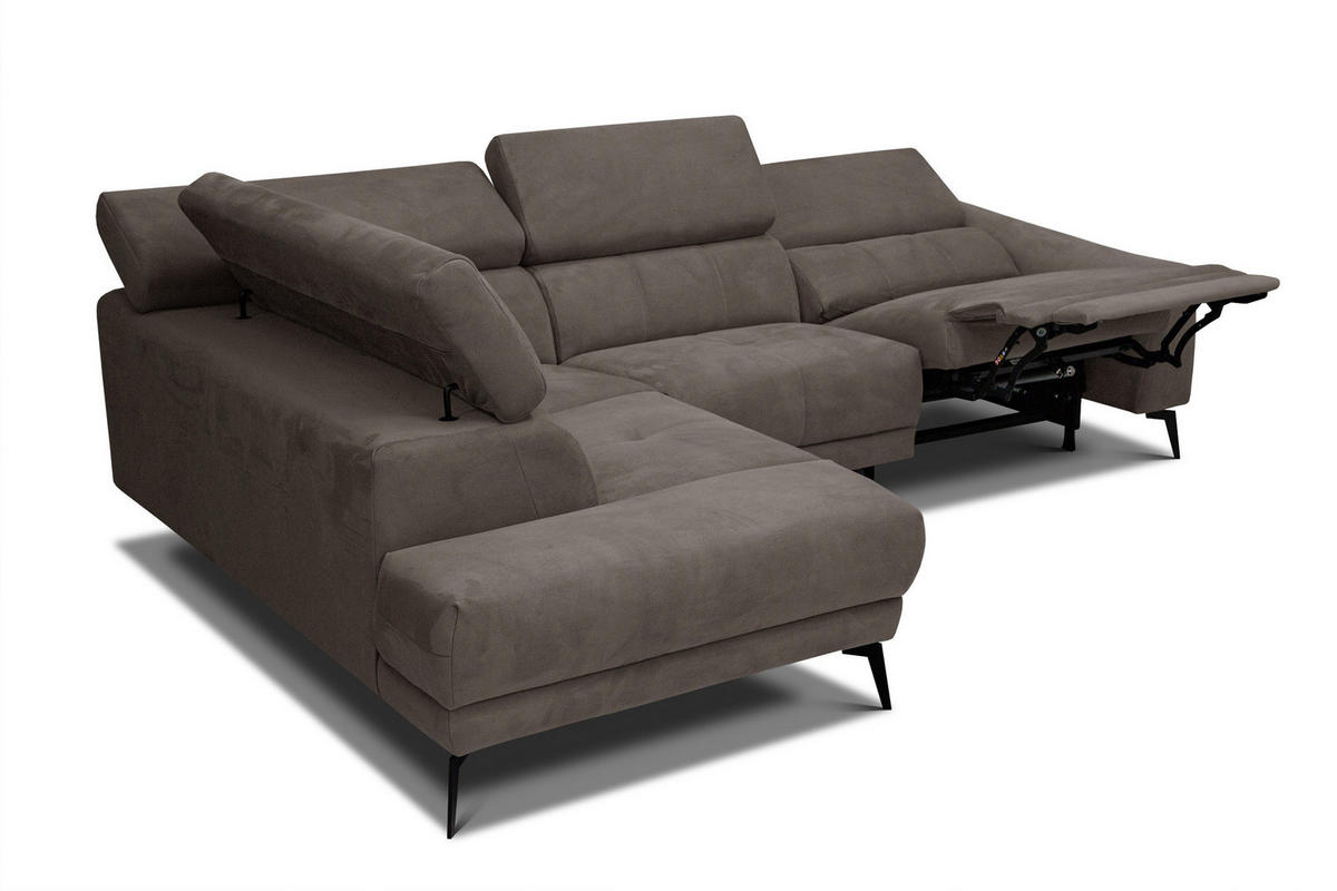 ECKSOFA LARS 5-Sitzer, 1 Relax, verstellbare Kopfstützen, taupe - Taupe/Schwarz, Holzwerkstoff/Textil (284/201cm) - Courtois Laville