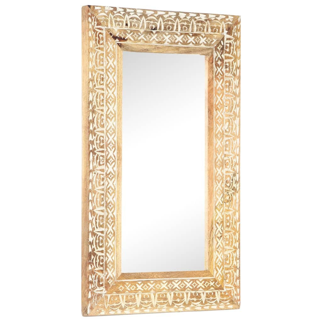 SPIEGEL Handgeschnitzt 80x50x2,6 cm Massivholz Mango - Braun, Holz (50/50/80cm) - furnicato