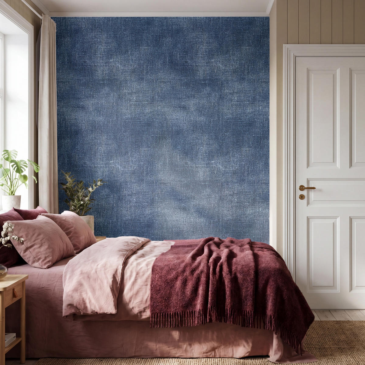 TAPETE - Leinen - Textur - Muster - Denim - Rustikal - 200x240 cm - Blau, Papier (200/240cm) - OnlyWow