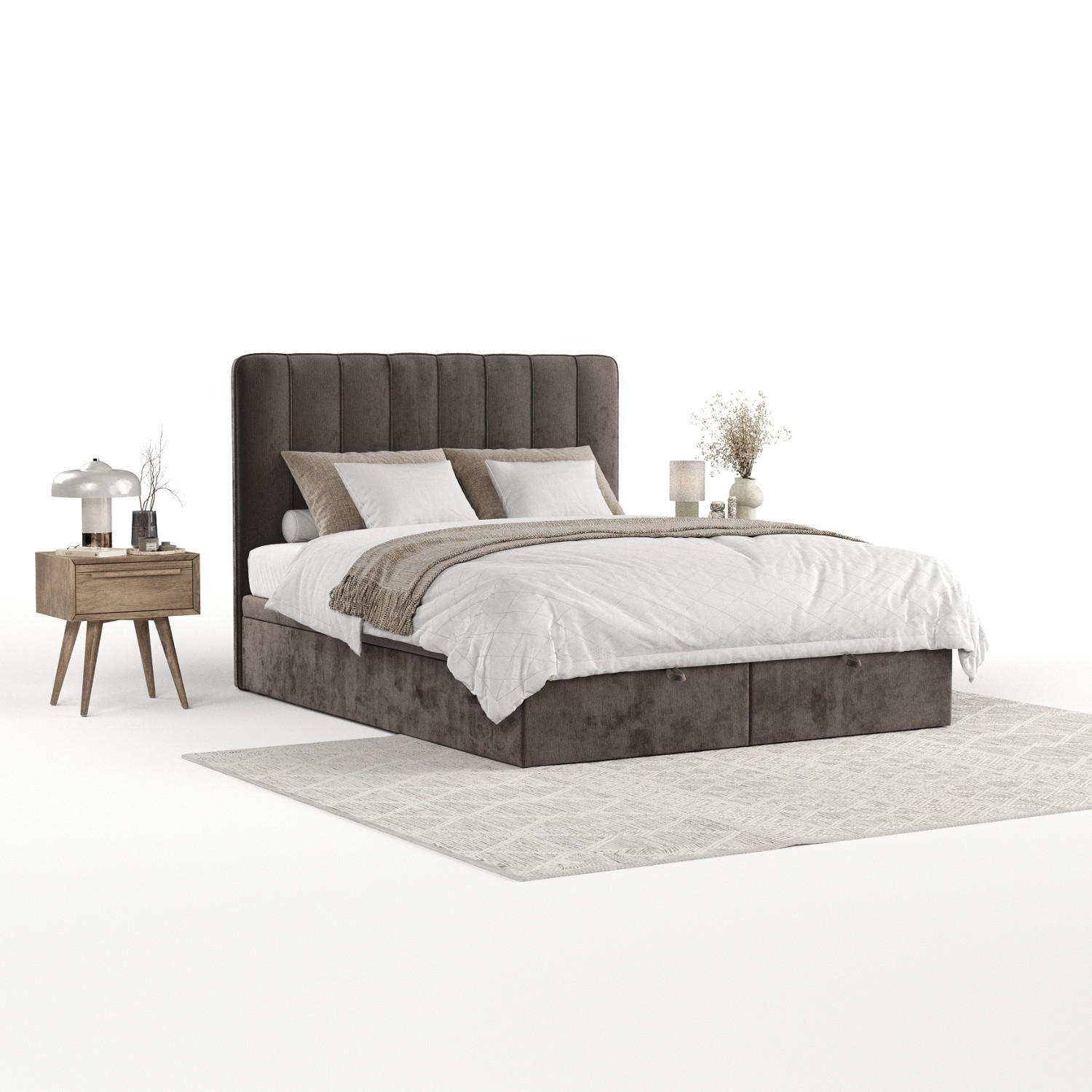 POLSTERBETT Vienna mit Stauraum 180/200 cm Braun im Lotta Stoff - Schwarz/Braun, Holz/Holzwerkstoff (180/200cm) - AltaBeds