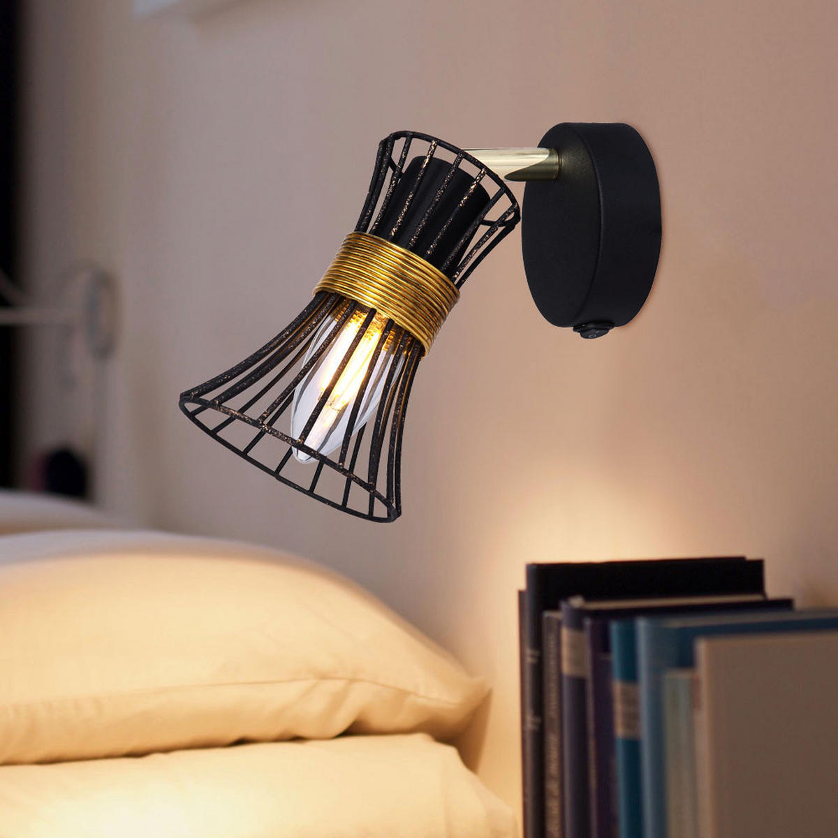 WANDLEUCHTE Metall Schwarz Gold - Schwarz, Metall (9/15.5/11cm) - Globo Lighting