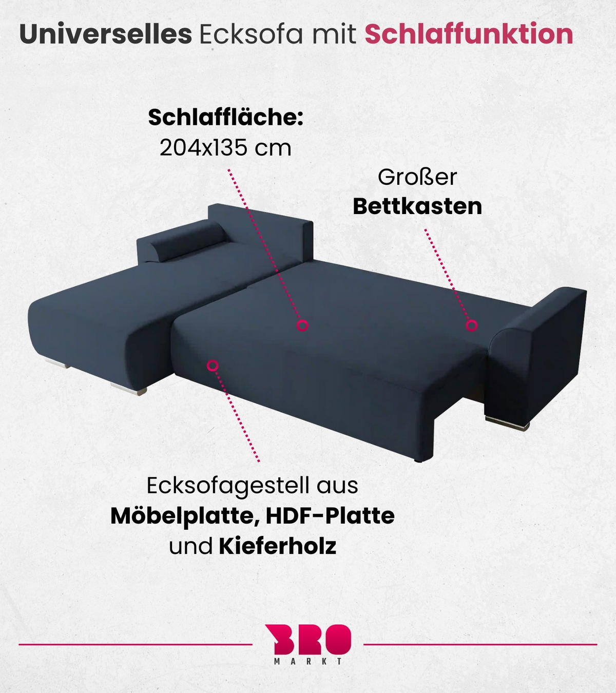 ECKSOFA Sydney mit Schlaffunktion Blau Leinenoptik - Blau, Textil (280/184cm) - Bromarkt