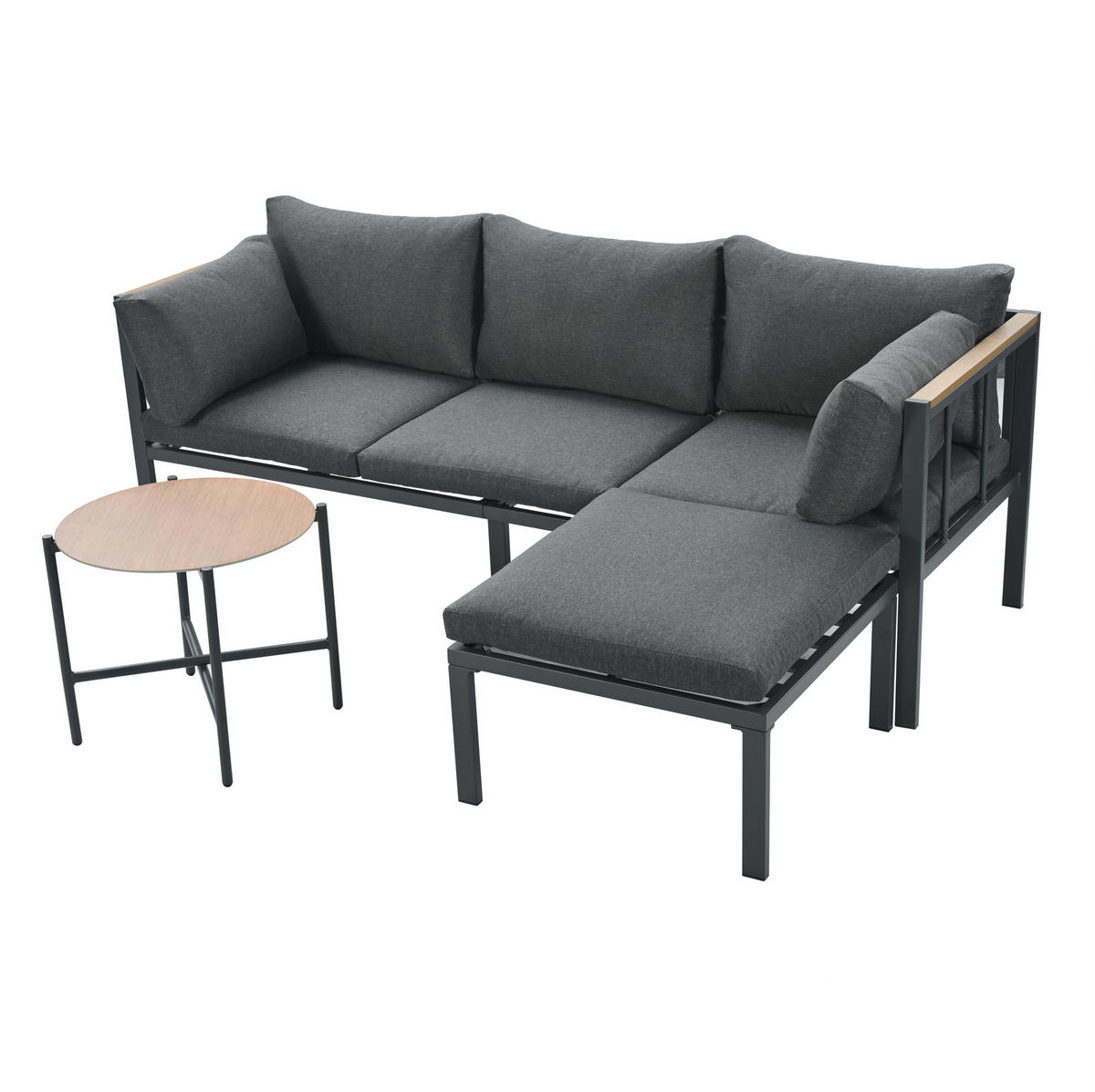 GARTENMÖBEL-SET 182/63/62 cm grau aus Polyester mit Couchtisch und Fußhocker - Grau, Textil - OKWISH