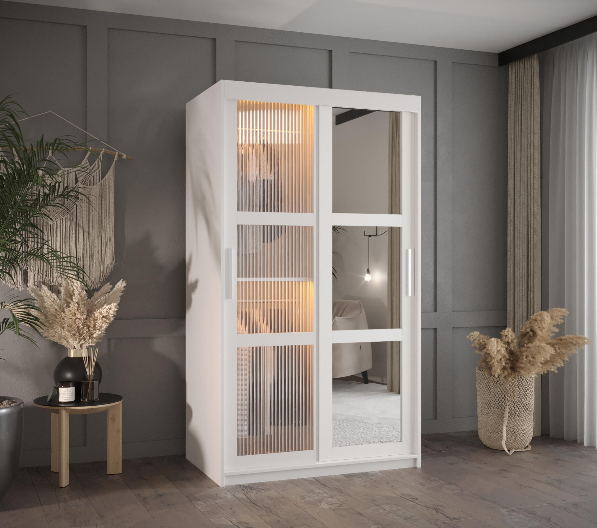 SCHWEBETÜRENSCHRANK 200/100/62 2-türig - Silberfarben/Weiß, Holz/Kunststoff (100/200/62cm) - Abiks Möbel