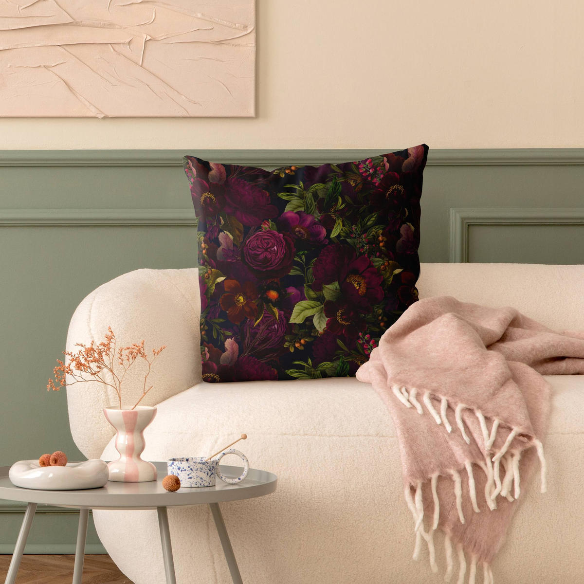 DEKOKISSEN Lila Blüten Dunkel 50/50 cm - Violett, Textil (50/50/10cm) - Bilderwelten