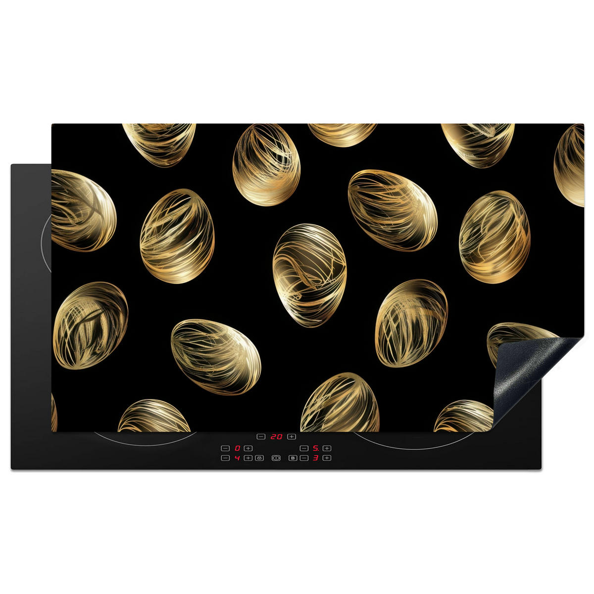 HERDABDECKPLATTE Eier - Gold - Muster Induktionsschutz 91.6x52.7 cm - Schwarz, Kunststoff (91.6/52.7/0.2cm) - MuchoWow