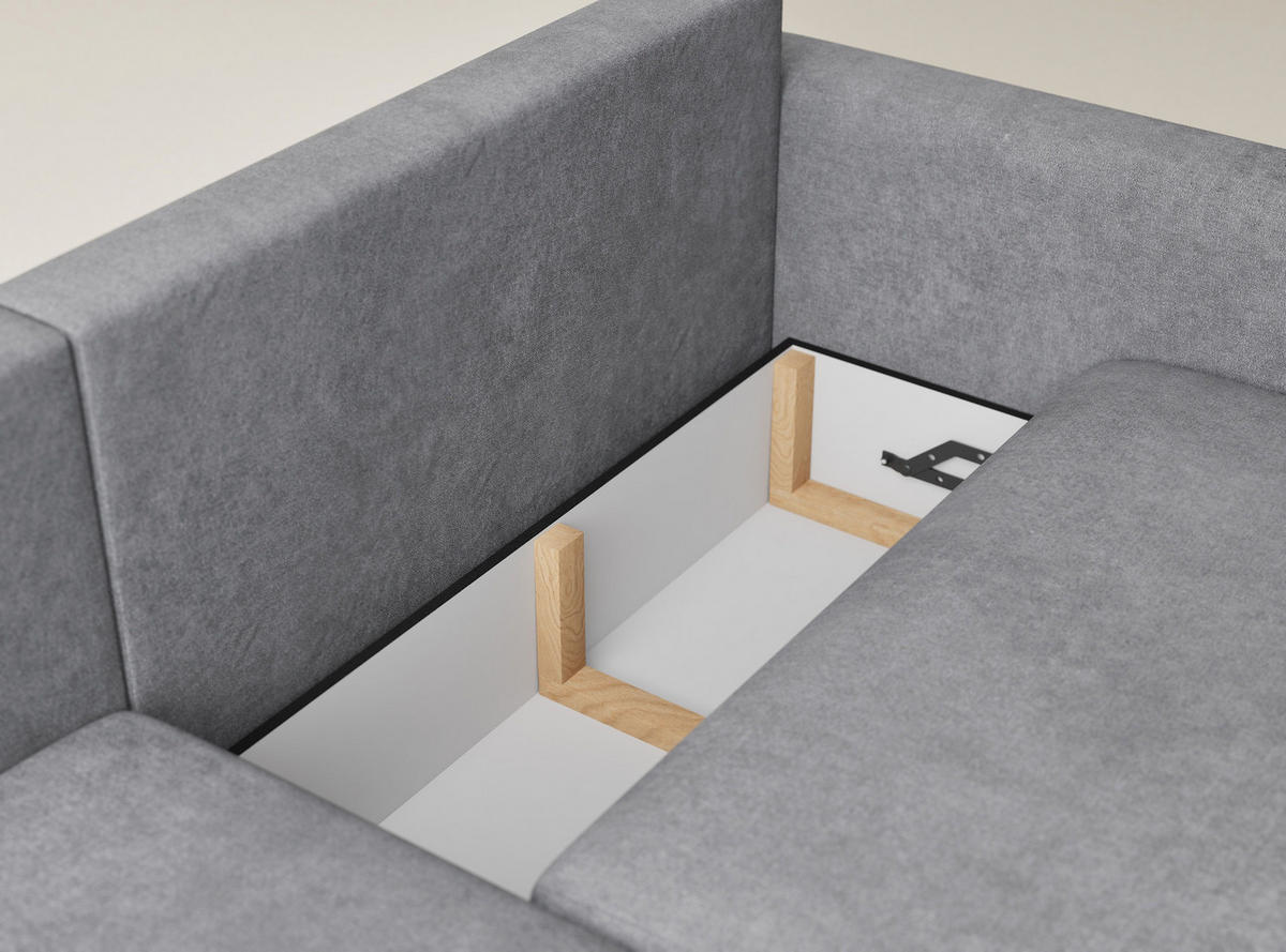 ECKSOFA MIT SCHLAFFUNKTION Leon Grau Webstoff - Schwarz/Grau, Holz/Holzwerkstoff (148/239cm) - Maison de Reve
