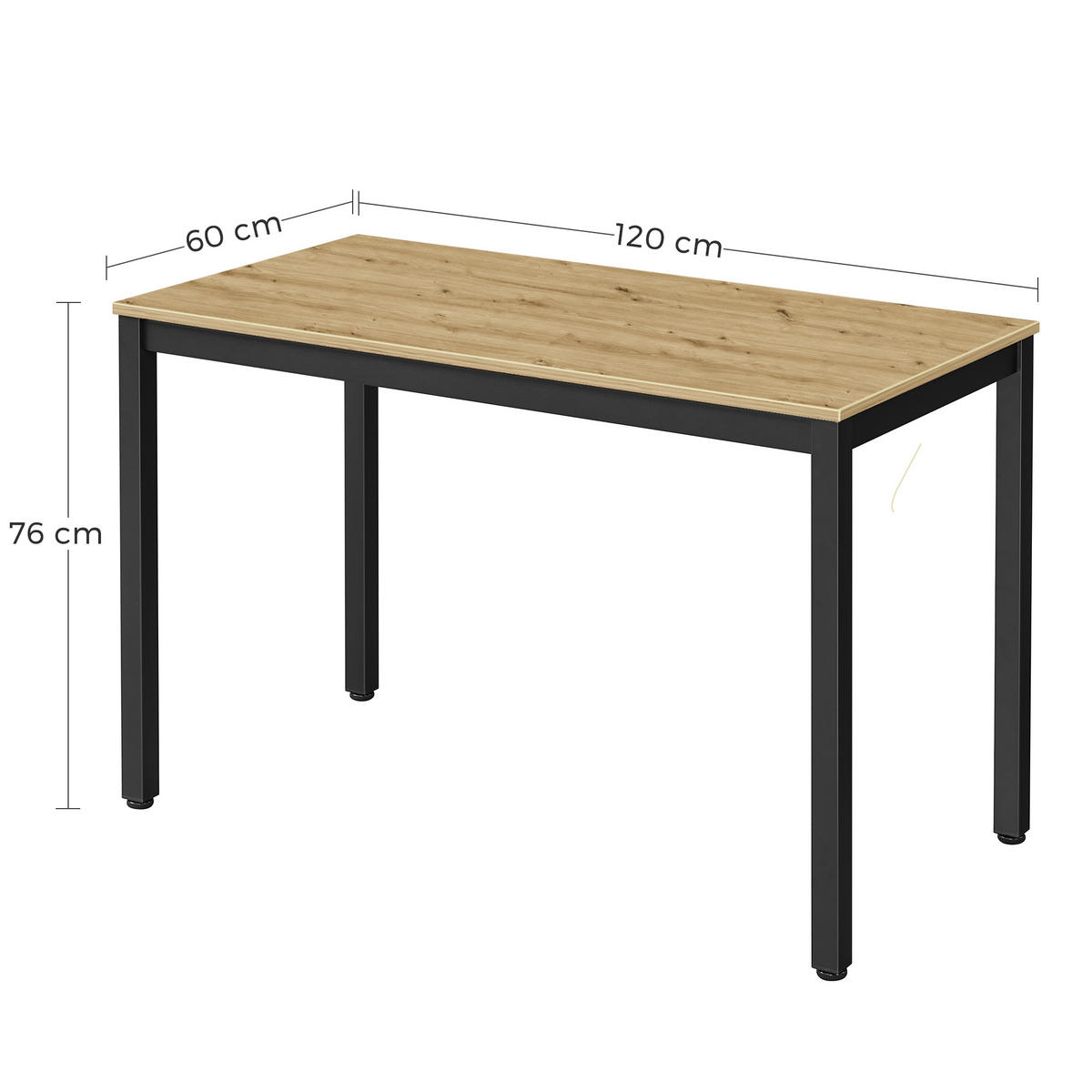 ESSTISCH Artisan 120x60 cm TESSA Verstellbare Füße - Schwarz, Metall (60/120/68cm)