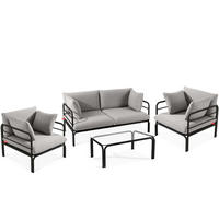 GARTENMÖBELSET RAMBE 4-tlg. 1x Tisch 2x Sessel 1x Sofa 2-Sitzer, mit Kissen, LOFT-STIL, Anthrazit/Hellgrau - Dunkelgrau/Hellgrau, Textil/Metall - KONSIMO®