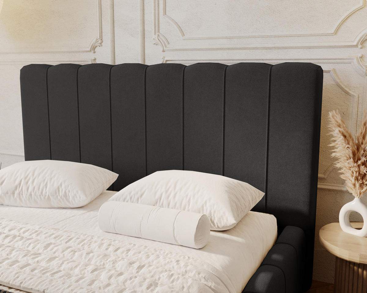 POLSTERBETT 140x200 mit Lattenrost, Bettkasten, Lisbon, Schwarz - Schwarz, Holz/Textil (140/200cm) - Emporius