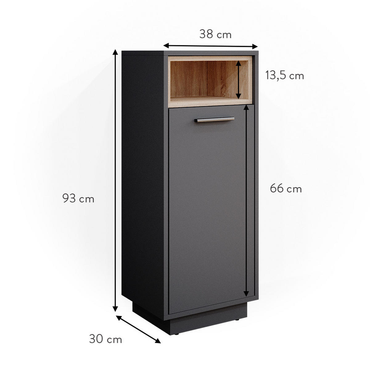 MIDISCHRANK Beatrice Anthrazit 30 x 93 cm - Anthrazit, Holzwerkstoff (30/93/30cm) - Vicco