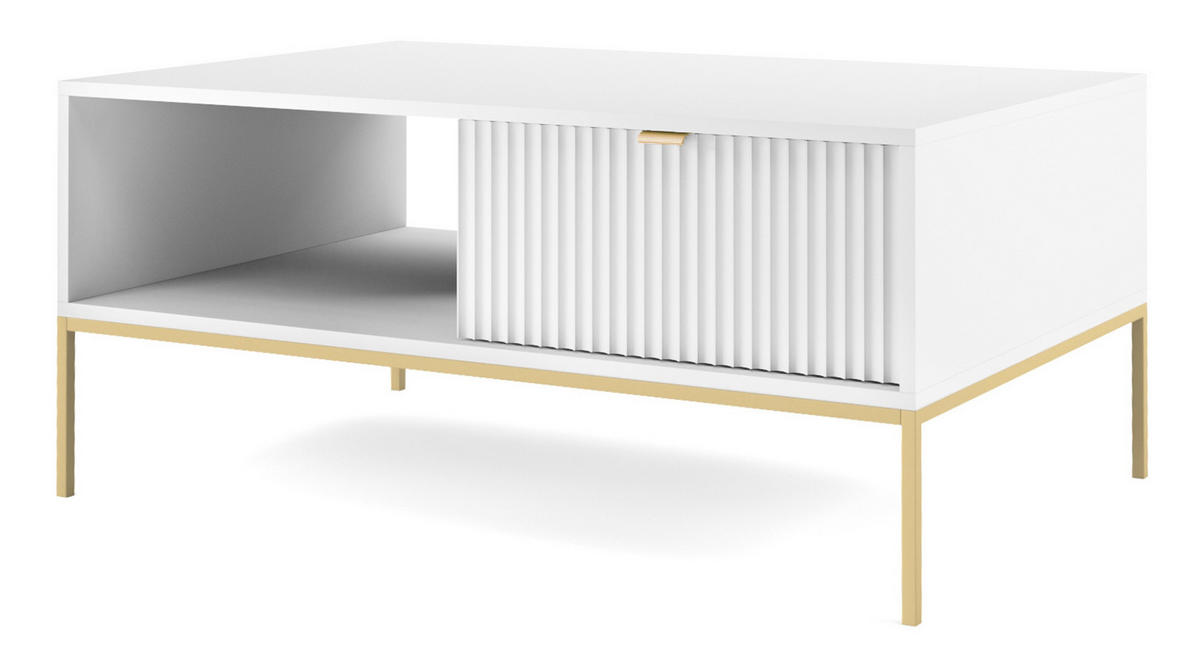 COUCHTISCH Vellore Weiß mit goldenen Metallbeinen 104/68/46 cm - Goldfarben/Weiß, Holzwerkstoff/Metall (68/104/46cm) - Selsey