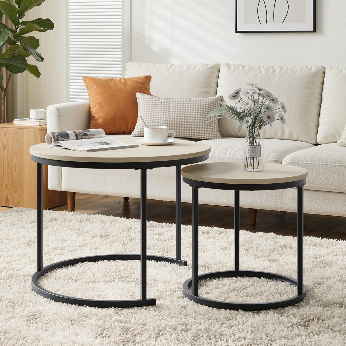 COUCHTISCH-SET Eichefarben 2er-Set 60/60/45 cm - Eichefarben, Metall (60/60/45cm) - PANGIVO