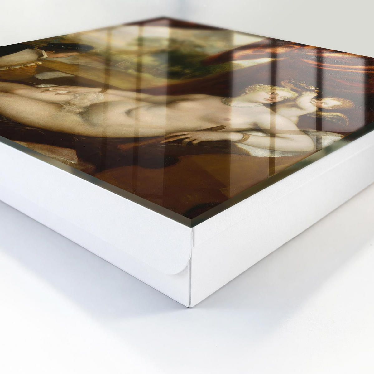 SCHLÜSSELBOX Weiß 30x30 cm – Türöffnung nach rechts - Tizian: Venus und der Lautenspieler - Braun, Metall (30/30/5cm) - TULUP