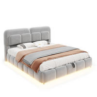 POLSTERBETT 140/200 cm in Grau mit Bettkasten, LED und Lattenrost aus Samt und Metall - Grau, Holzwerkstoff/Textil (140/200cm) - STILVORA
