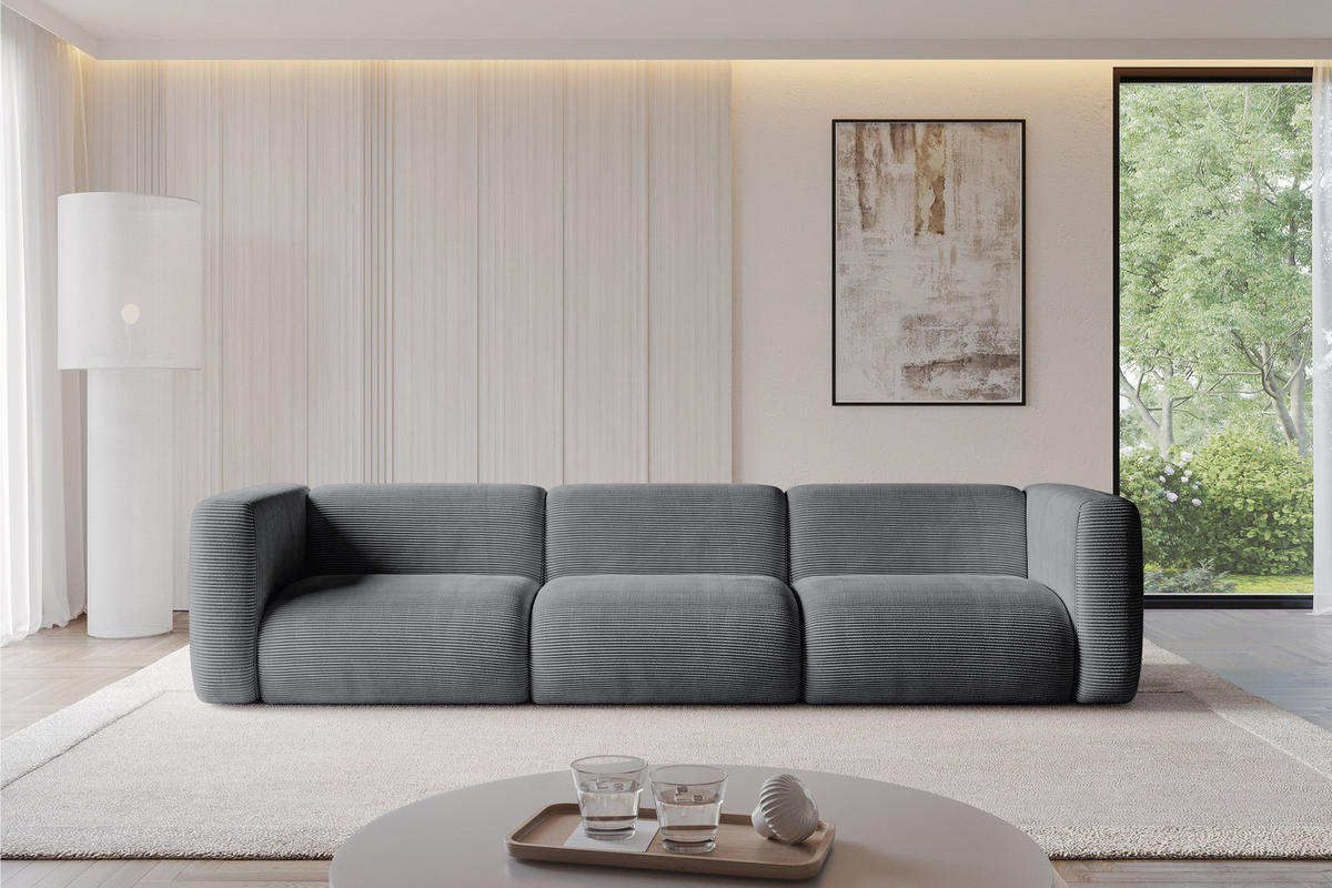 MODULÁRNÍ pohovka MIRA-S2, 3místná, 319 × 89 × 70 cm, tmavě šedá, manšestr - černá/tmavě šedá, kompozitní dřevo/textil (319/70/89cm) - ALTDECOR