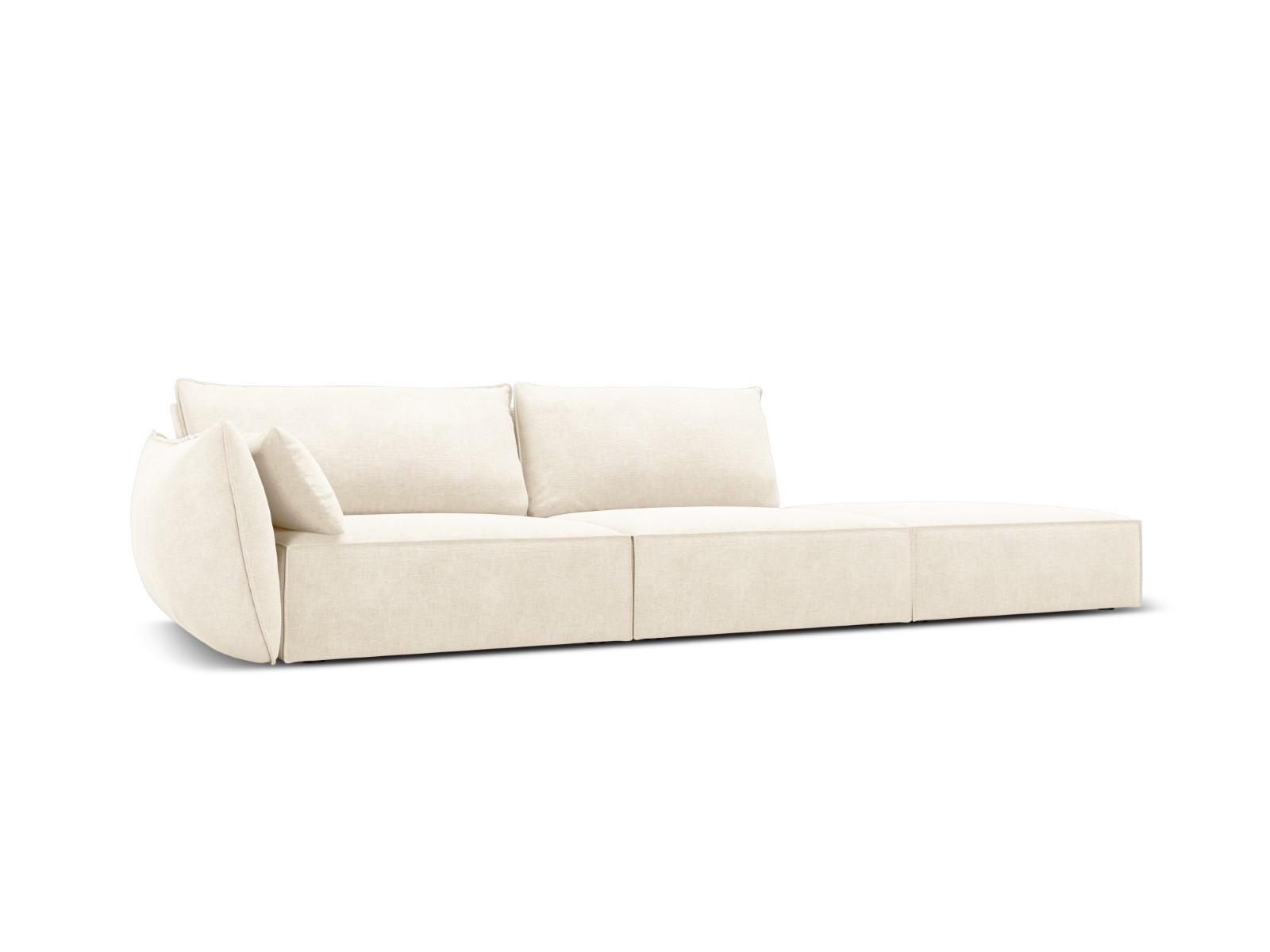 RECHTES-SOFA Kaelle aus Chenille-Stoff leichtes beige 4 Sitzplätze - Creme, Textil (110/85/264cm) - Micadoni
