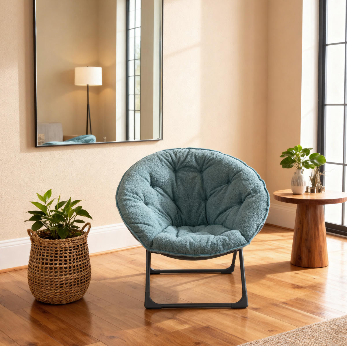 KLAPPBARER Mondstuhl Stoff mit Metallgestell weich gepolstert 58/53/85 cm Blau - Blau, Textil (53/85/58cm) - Redom