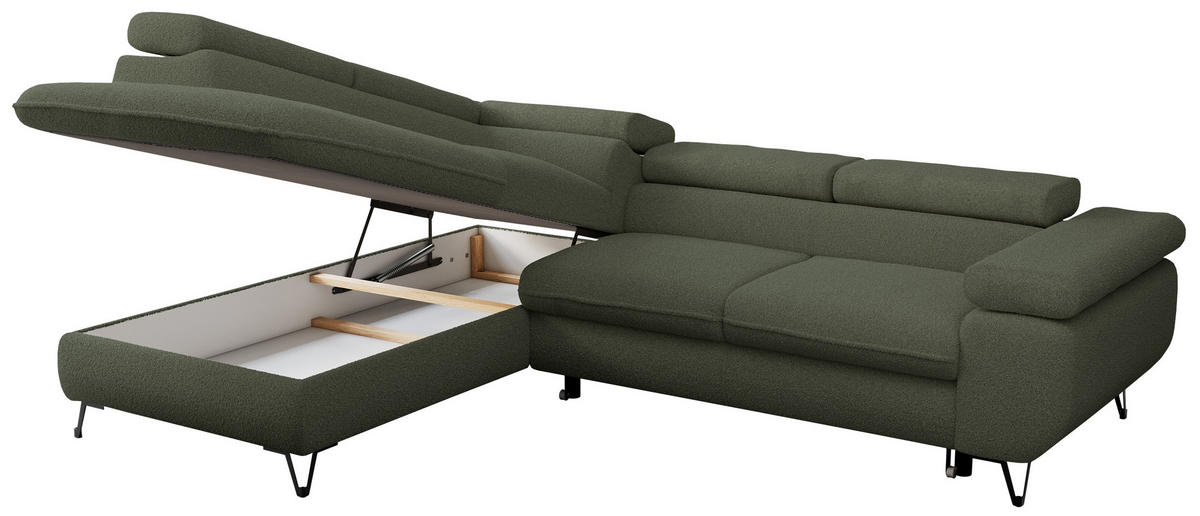 ECKSOFA PEDRO L Grün Boucle - Links Seite - Schwarz/Grün, Textil/Metall (208/273cm) - MKS