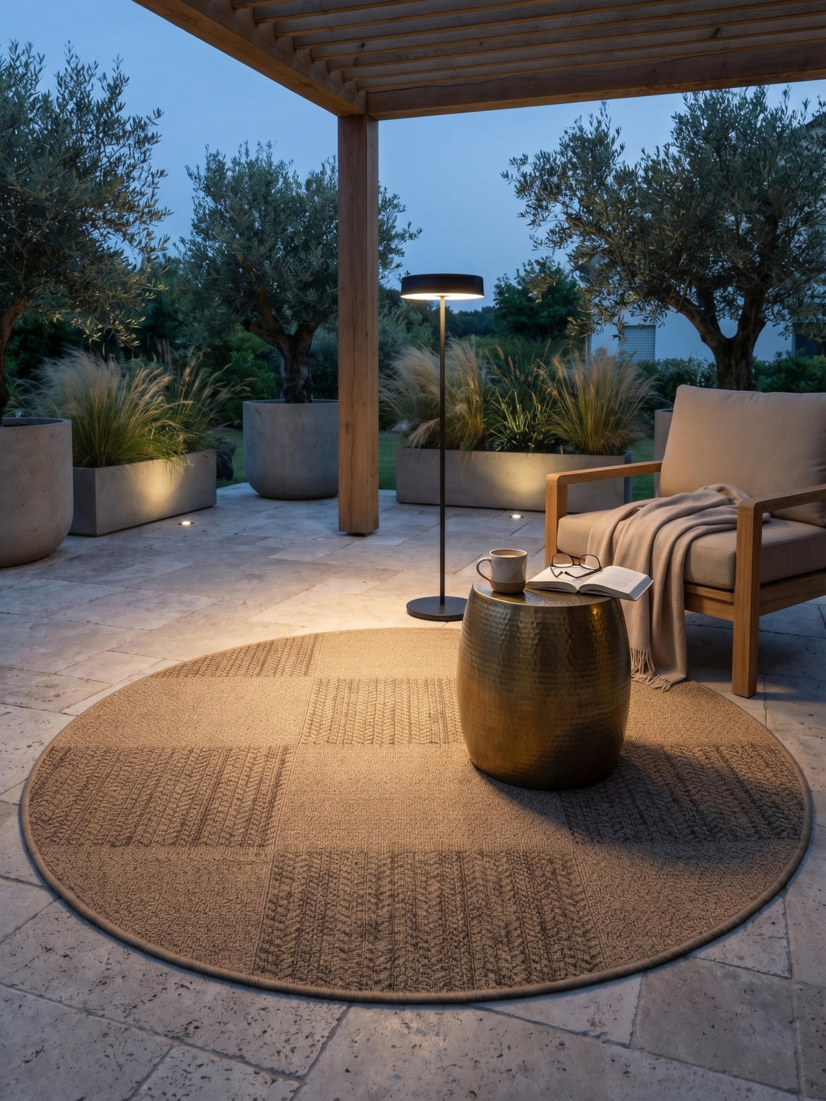 TEPPICH Outdoor ARLBERG in Beige, in Jute-Optik, aus Polypropylen, Ø 200 cm - Beige, Textil (200/200cm) - KADIMA DESIGN