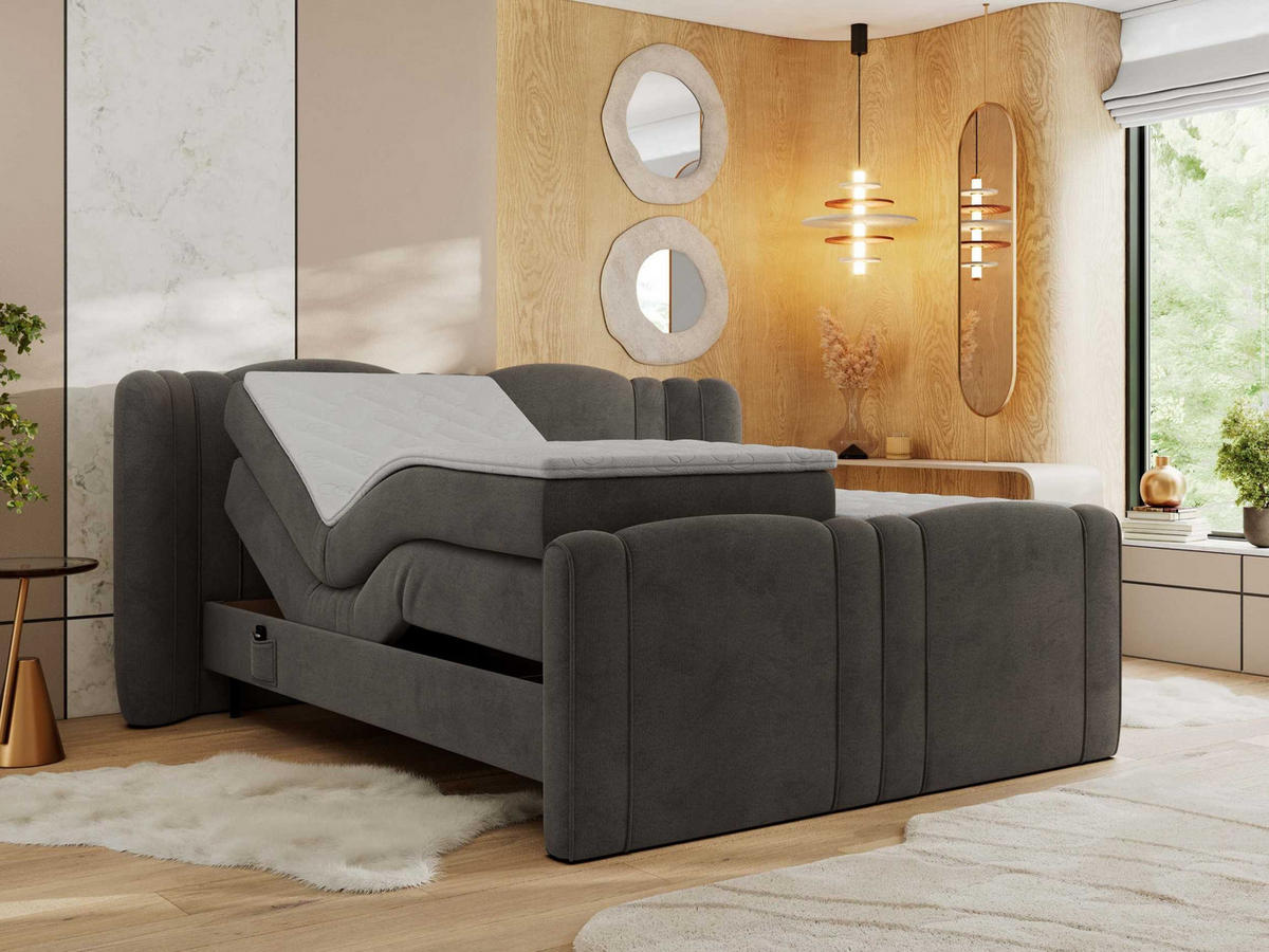 BOXBETT FORTINA 140/200 - Dunkelgrau Velvet - H3 - Dunkelgrau, Holz/Textil (140/200cm) - MKS