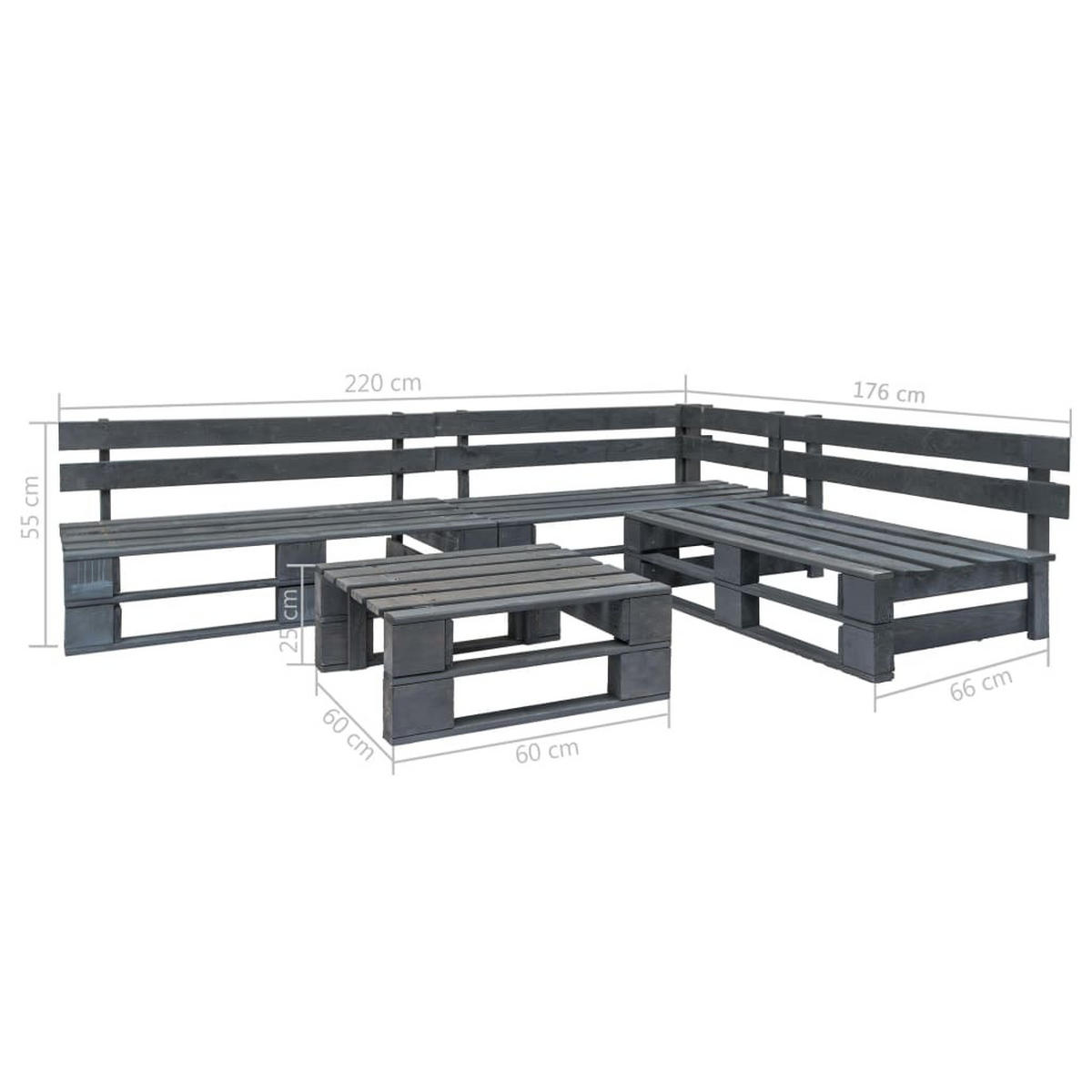 GARTENSET Radcliffe 4-teilig - Grau, Holzwerkstoff - Nettlife