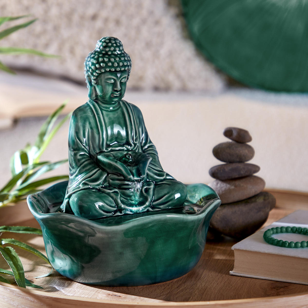 TISCHBRUNNEN Balance - Grün, Keramik (21/24/21cm) - Butlers