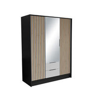 DREHTÜRENSCHRANK PELOR 150,5/200/51 cm Modern Kleiderschrank 3-türig mit Spiegel Schwarz - Schwarz, Holzwerkstoff (150.5/200/51cm) - MASSENO