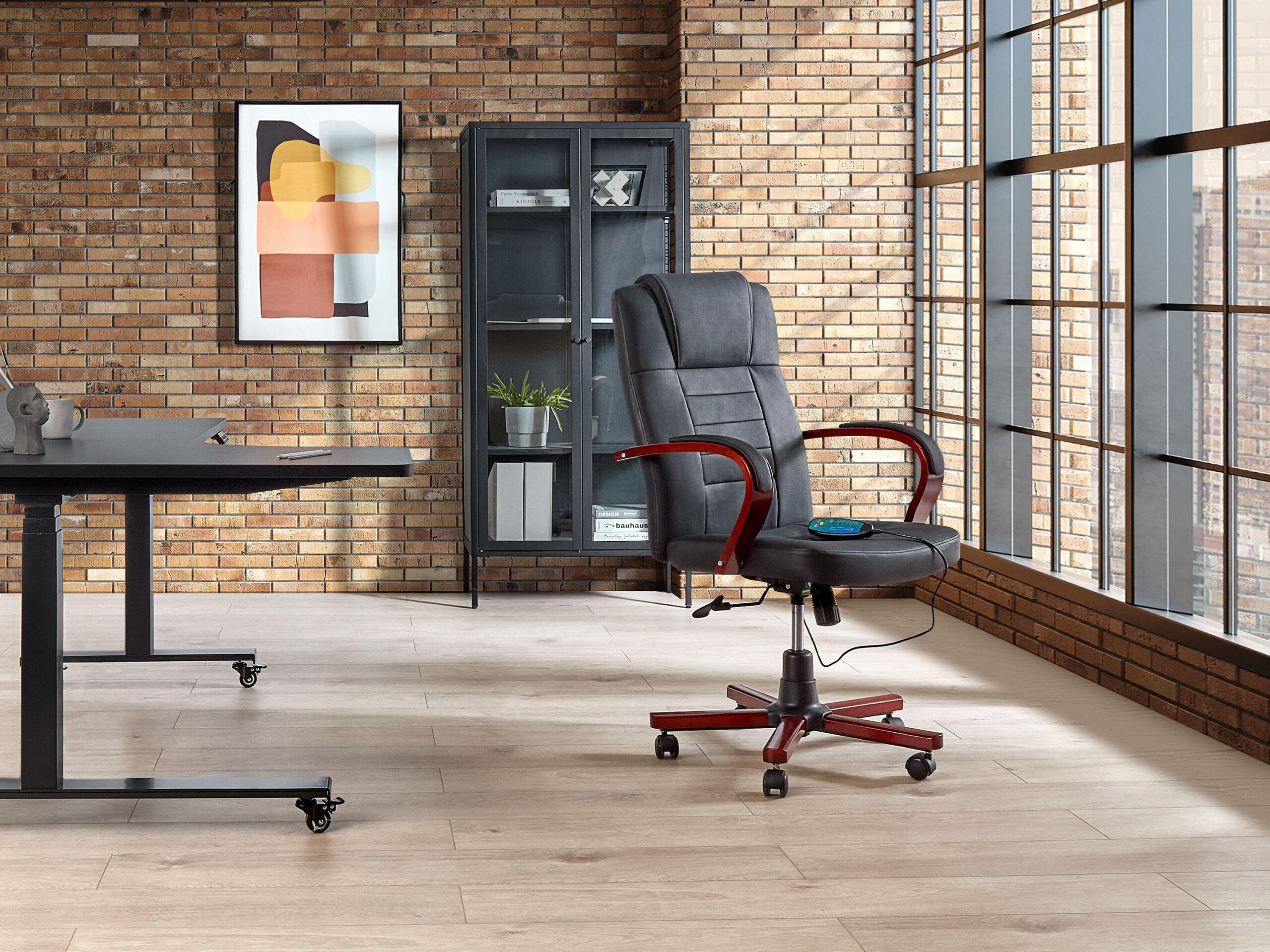 BÜROSTUHL Leder Schwarz Diamond - Schwarz, Holz/Fell (67/114/67cm) - Beliani